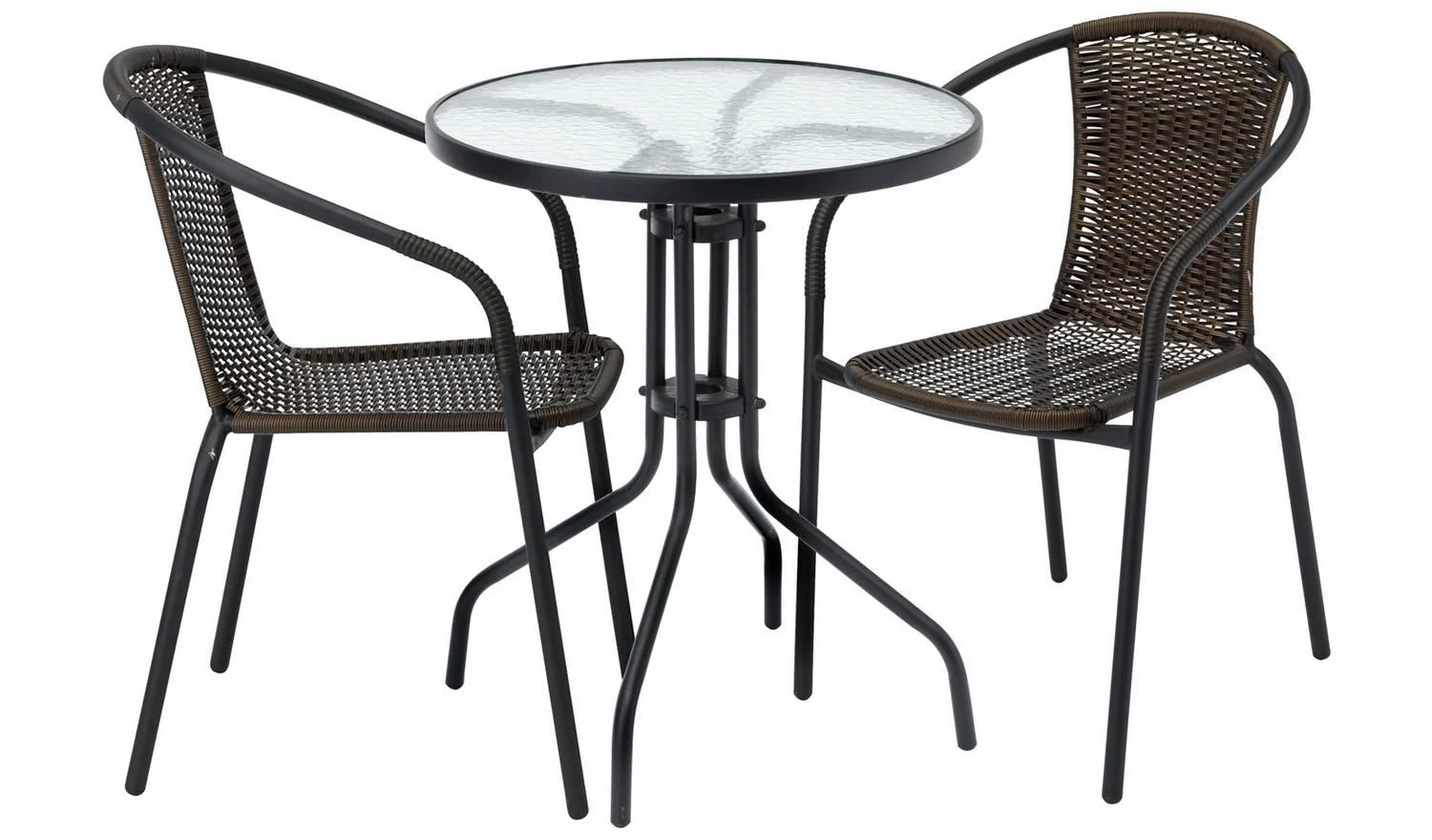 2 Seater Rattan Effect Garden Bistro Set Brown Patio Furniture Outdoor - Image 2