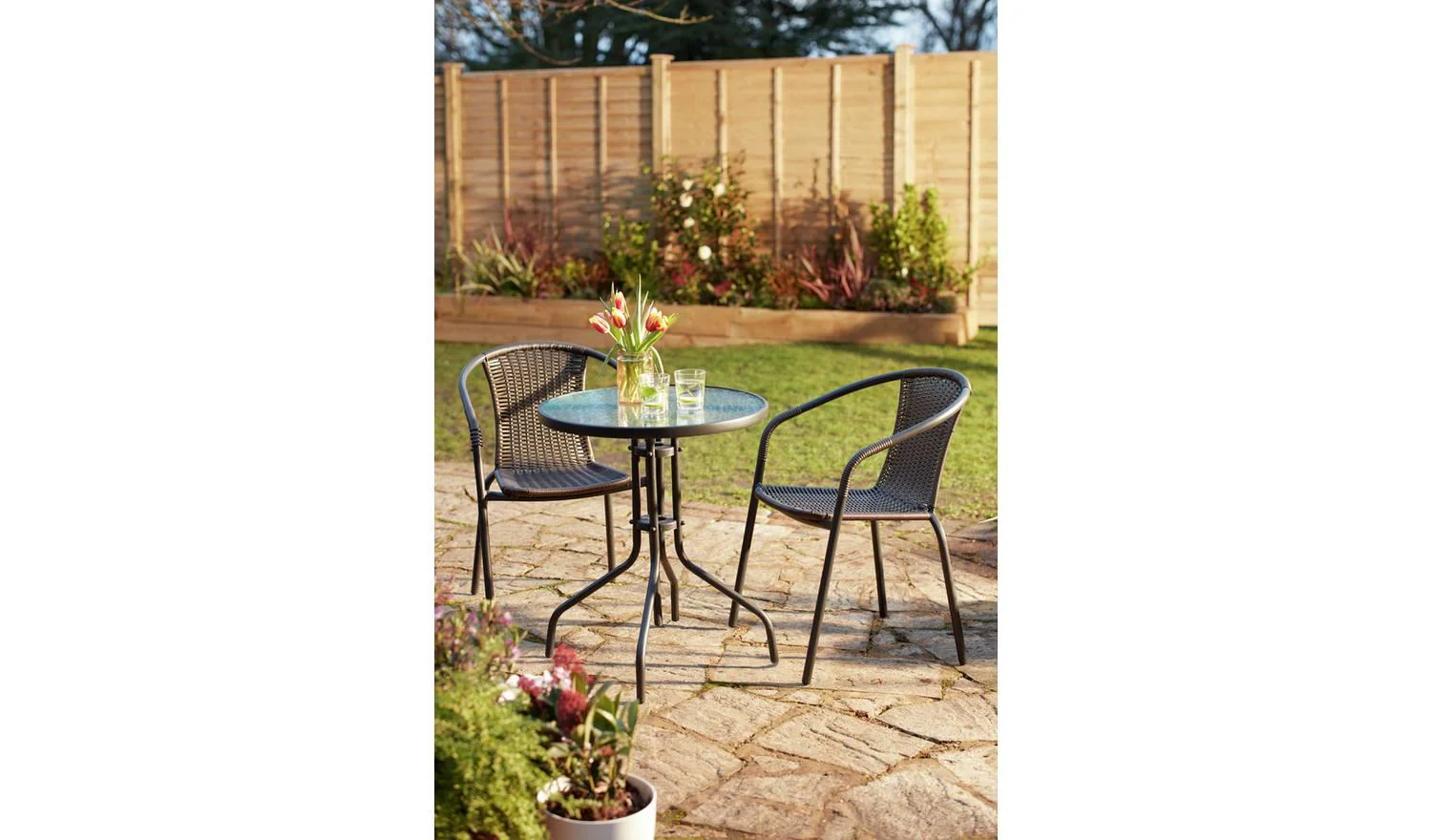 2 Seater Rattan Effect Garden Bistro Set Brown Patio Furniture Outdoor - Image 4