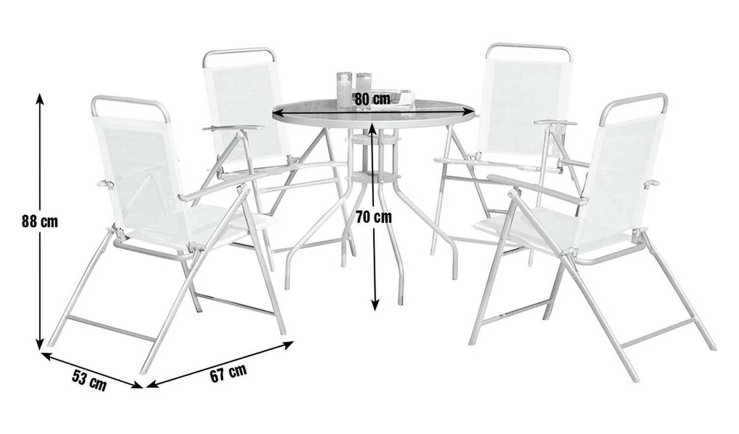 4 Seater Folding Metal Patio Set Silver Garden Furniture Dining - Image 2