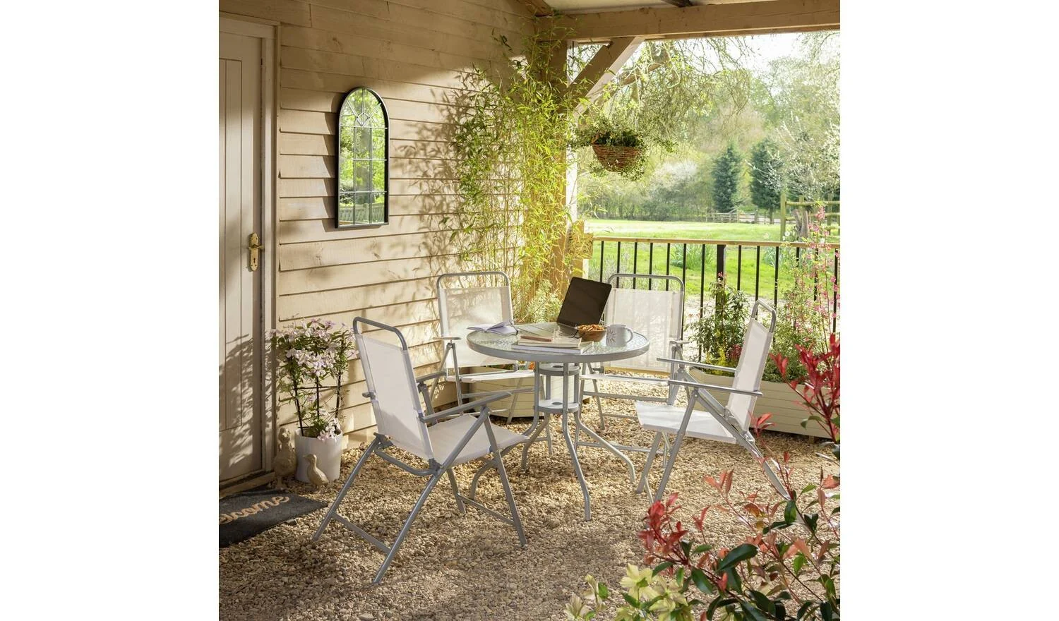 4 Seater Folding Metal Patio Set Silver Garden Furniture Dining - Image 3