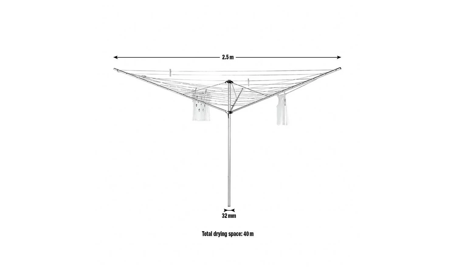 40m 3 Arm Rotary Airer For Family Laundry Loads Easy Assembly - Image 7