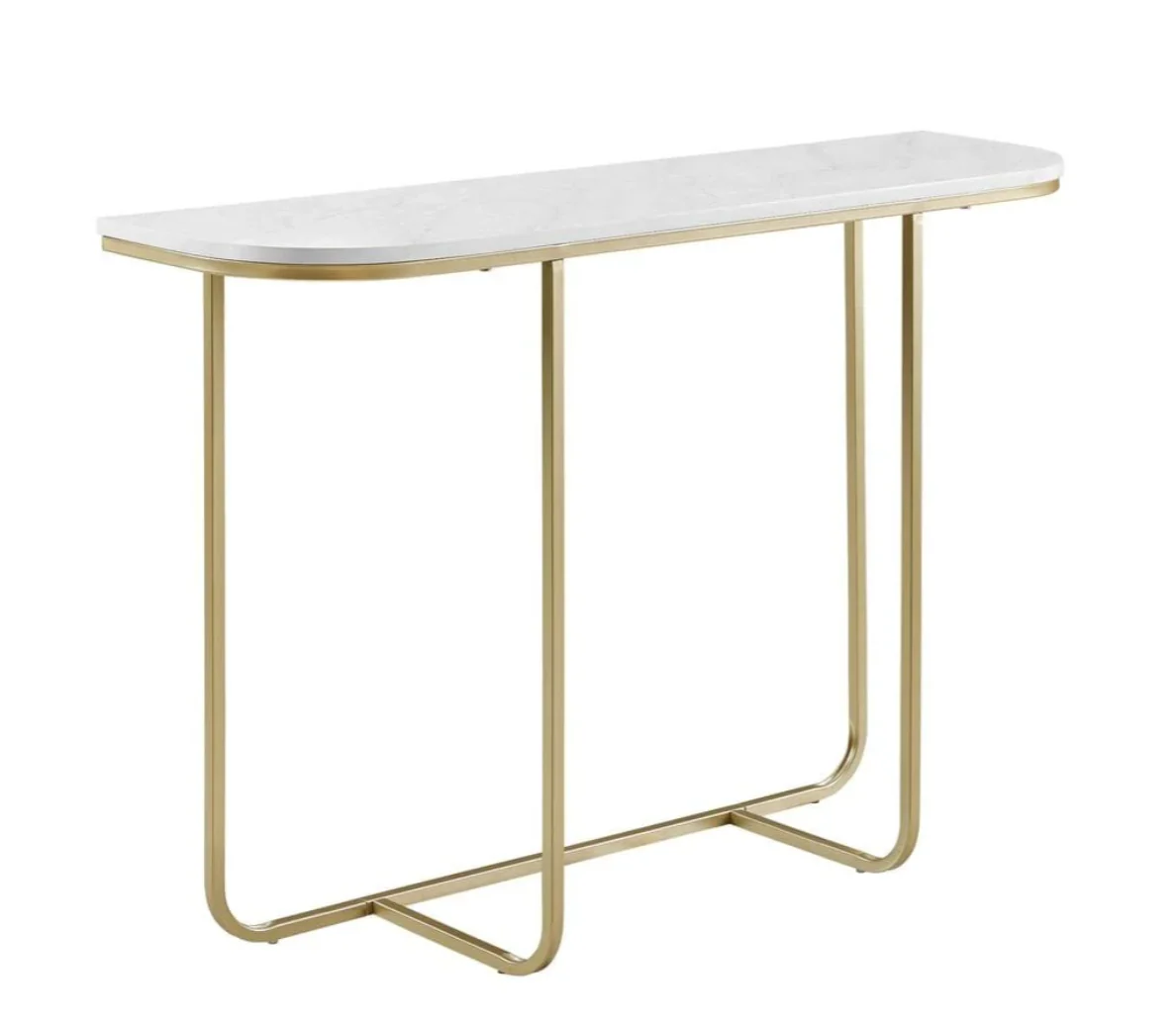 44 Inch Modern Curved Entry Table - White Faux Marble/Gold - Image 2
