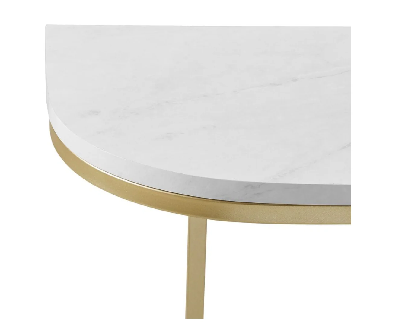 44 Inch Modern Curved Entry Table - White Faux Marble/Gold - Image 3