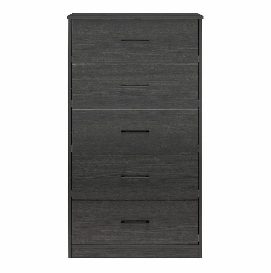 5 Drawer Chest Dresser Black Oak Finish Classic Bedroom Storage Furniture - Image 5