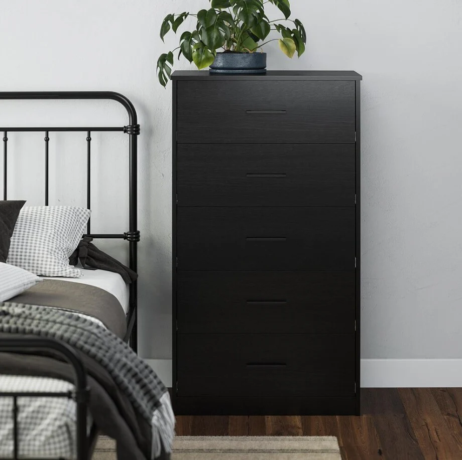 5 Drawer Chest Dresser Black Oak Finish Classic Bedroom Storage Furniture - Image 6