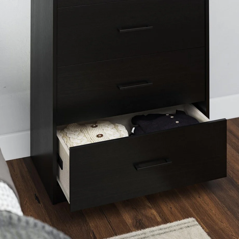 5 Drawer Chest Dresser Black Oak Finish Classic Bedroom Storage Furniture - Image 7