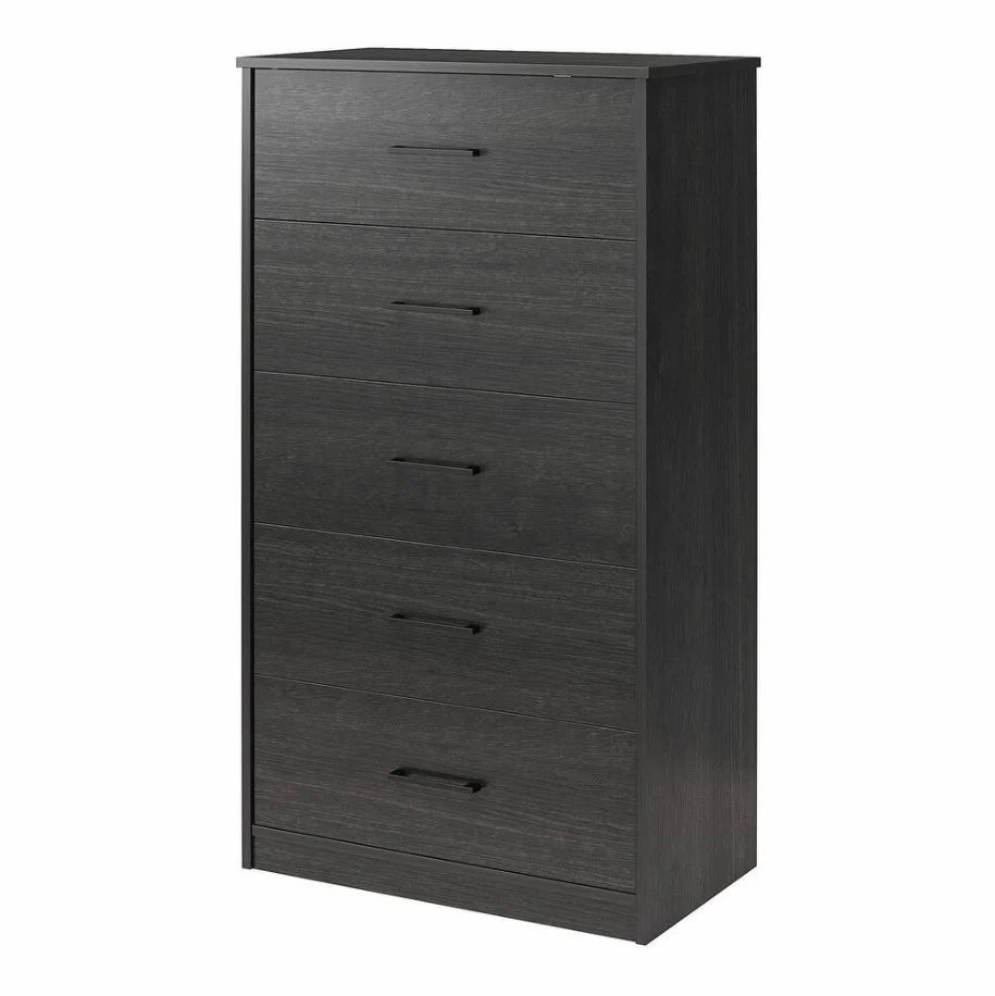 5 Drawer Chest Dresser Black Oak Finish Classic Bedroom Storage Furniture - Image 8