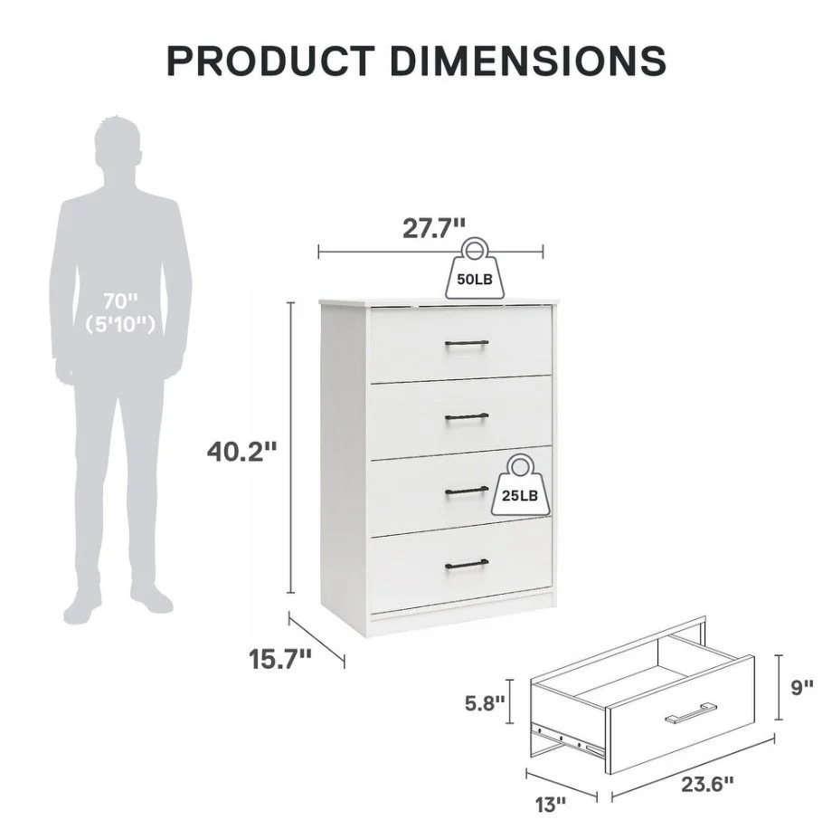 5 Drawer Chest Dresser Black Oak Finish Classic Bedroom Storage Furniture - Image 9
