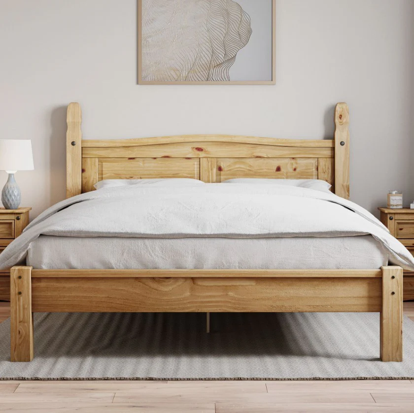 5 ft Corona King Size Bed Low Foot End Mexican Style Pine Waxed Brown - Image 6