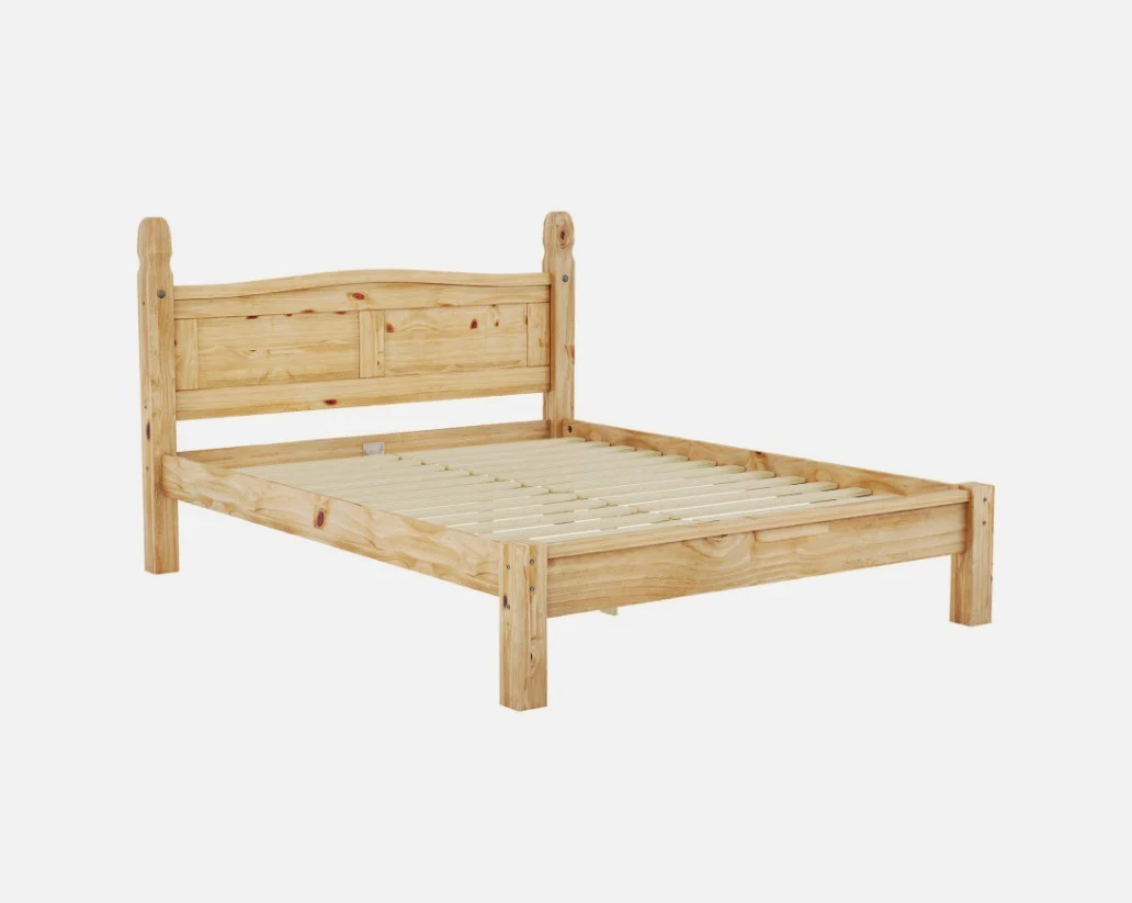 5 ft Corona King Size Bed Low Foot End Mexican Style Pine Waxed Brown - Image 7