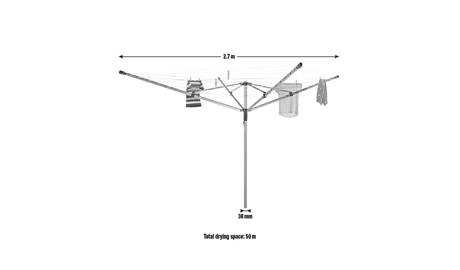 50m 4 Arm Rotary Airer Outdoor Washing Line Garden Dryer Heavy Duty - Image 5