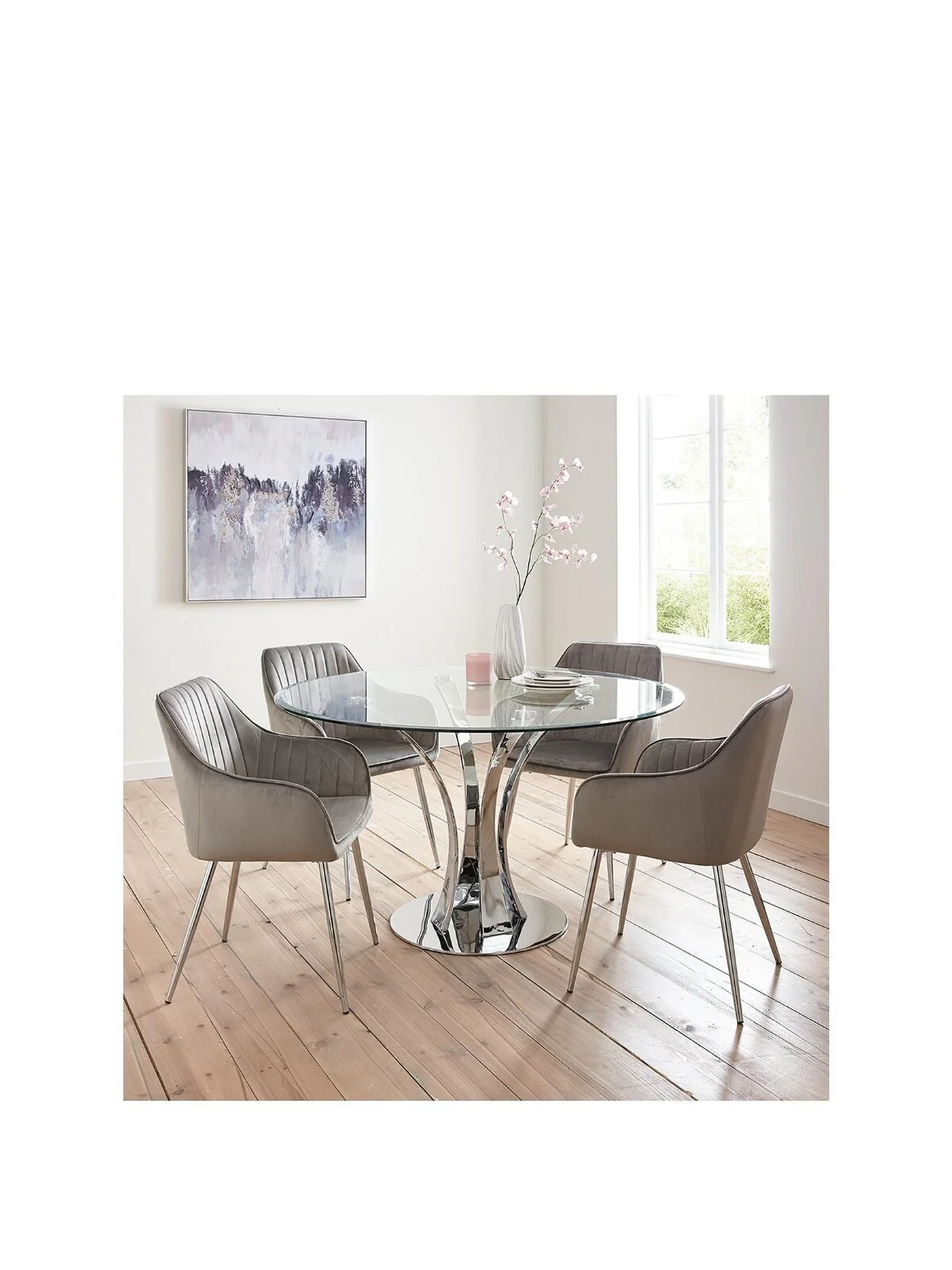 Alice Glass Top Dining Table & 4 Alisha Chairs Chrome Grey  Stylish Dining Set - Image 2
