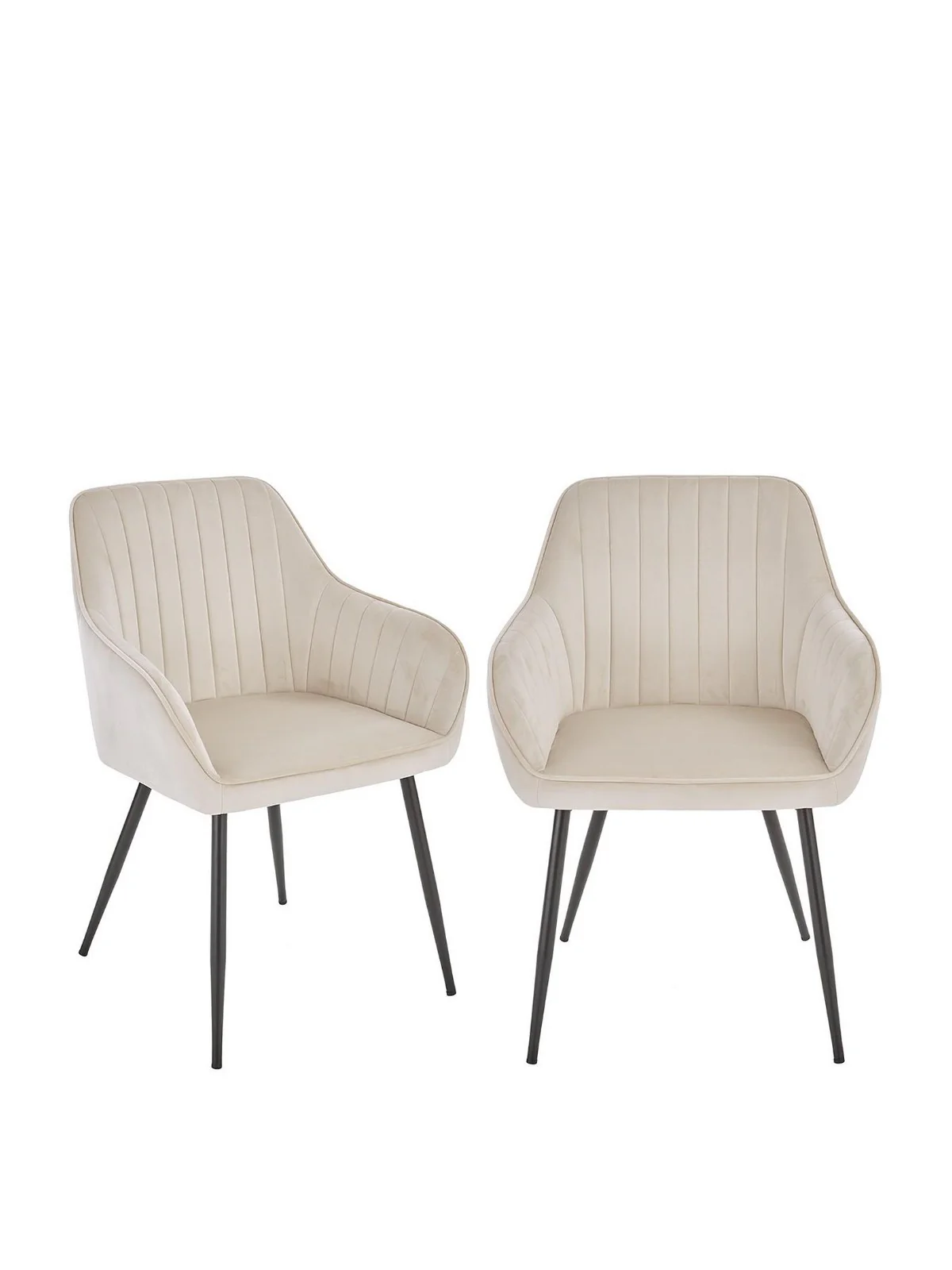 Alisha Pair of Fabric Dining Chairs Natural | Mid-Century Modern | Black Legs - Image 2