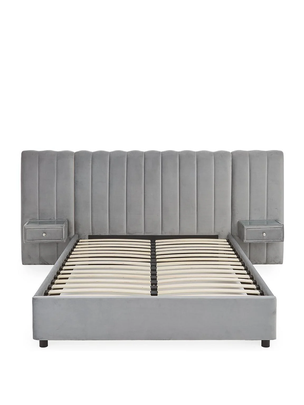 Amaya Double Bed Frame with Built-In Side Tables Grey Modern Storage Solution - Image 3