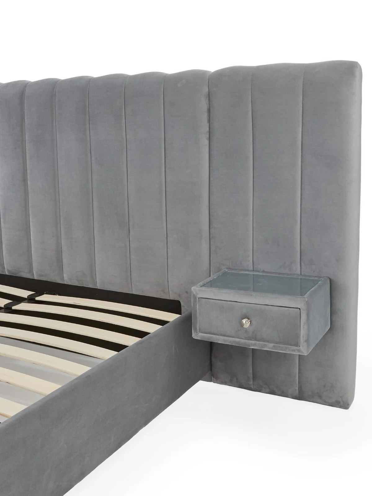Amaya Double Bed Frame with Built-In Side Tables Grey Modern Storage Solution - Image 4
