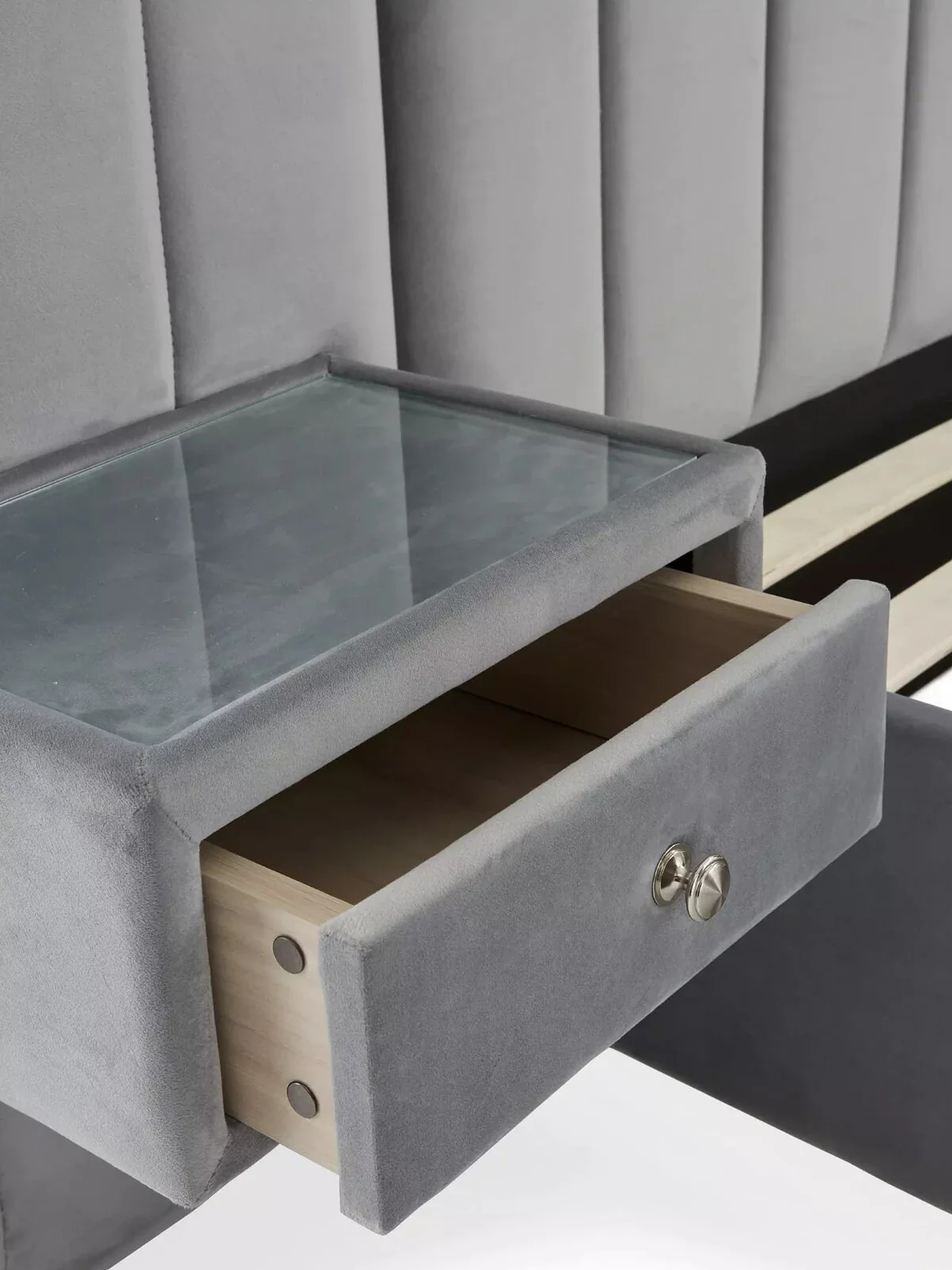 Amaya Double Bed Frame with Built-In Side Tables Grey Modern Storage Solution - Image 8