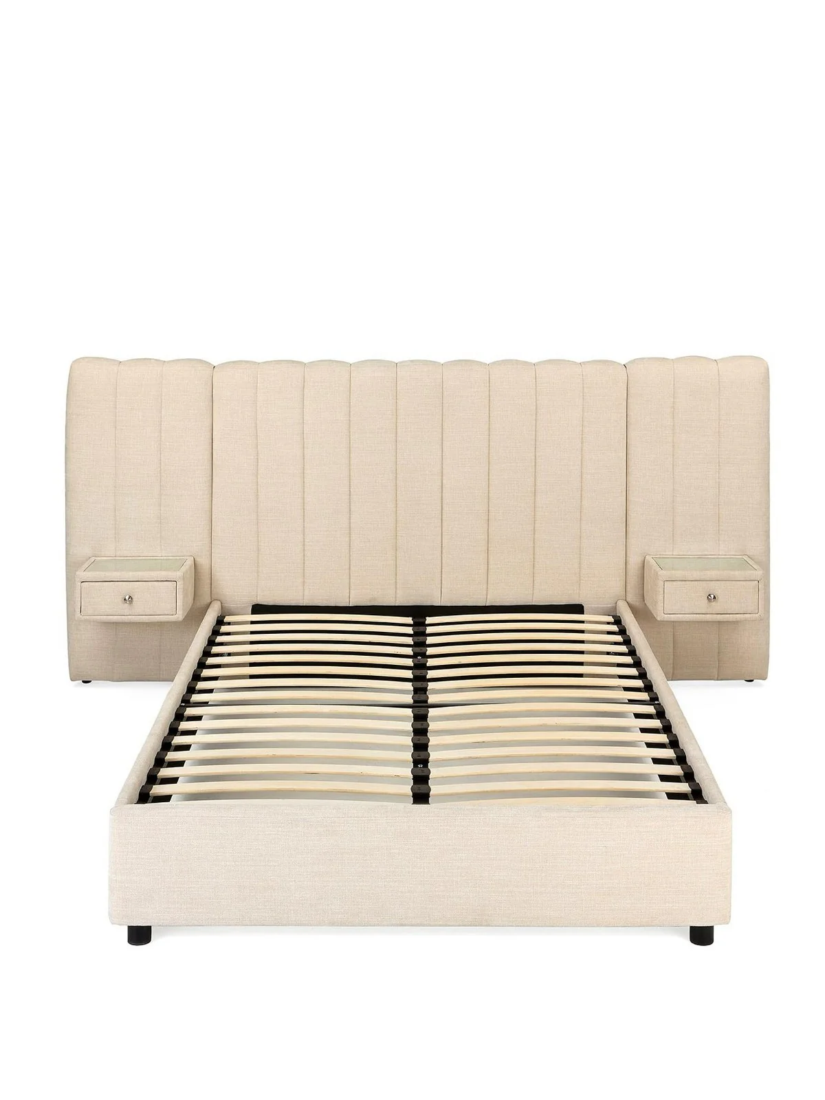 Amaya Double Bed Ivory | Built-in Side Tables & Drawers | No Mattress - Image 2