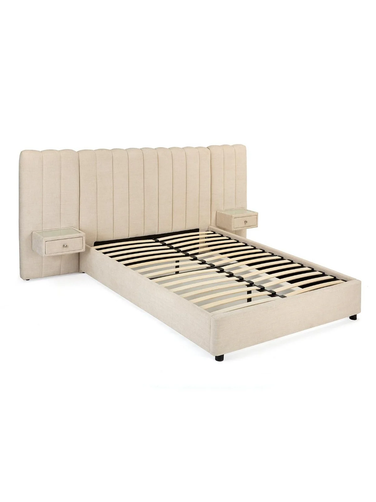 Amaya Double Bed Ivory | Built-in Side Tables & Drawers | No Mattress - Image 3