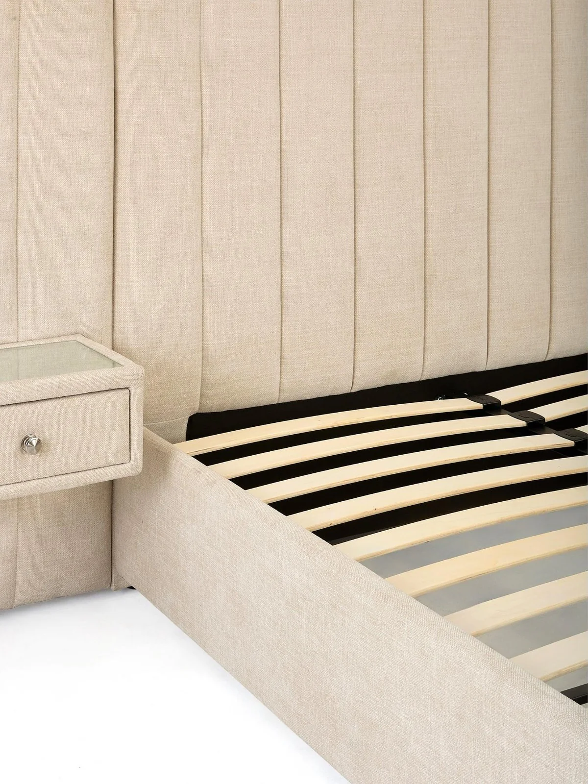 Amaya Double Bed Ivory | Built-in Side Tables & Drawers | No Mattress - Image 4
