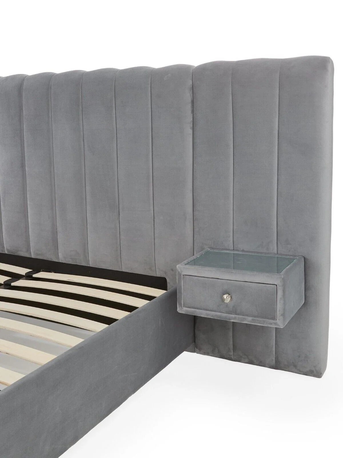 Amaya King Bed Frame with Built-In Side Tables Grey Modern Storage Solution - Image 4