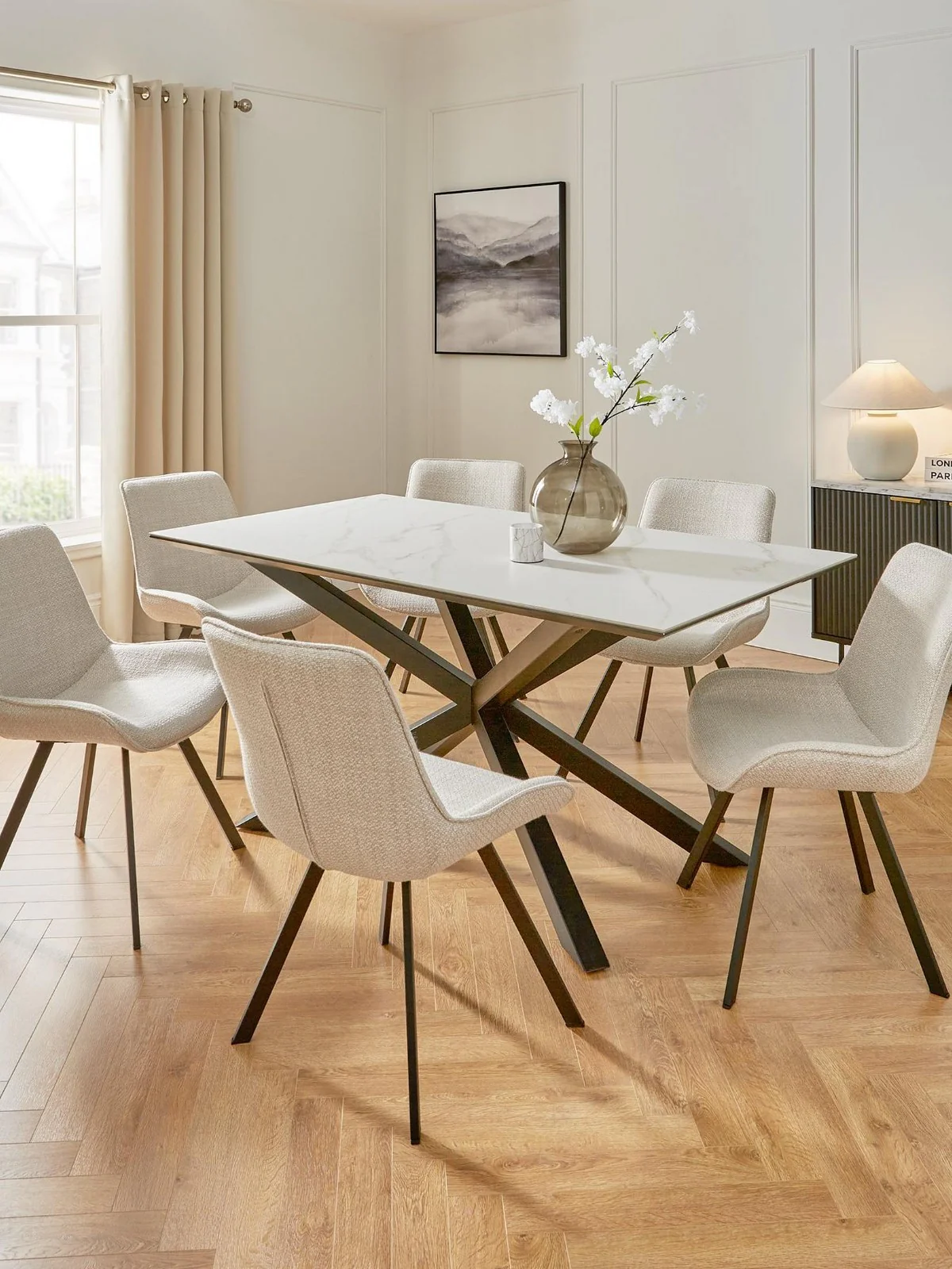 Arabella 160cm Ceramic Dining Table White & Black | Marble Effect | Modern - Image 6