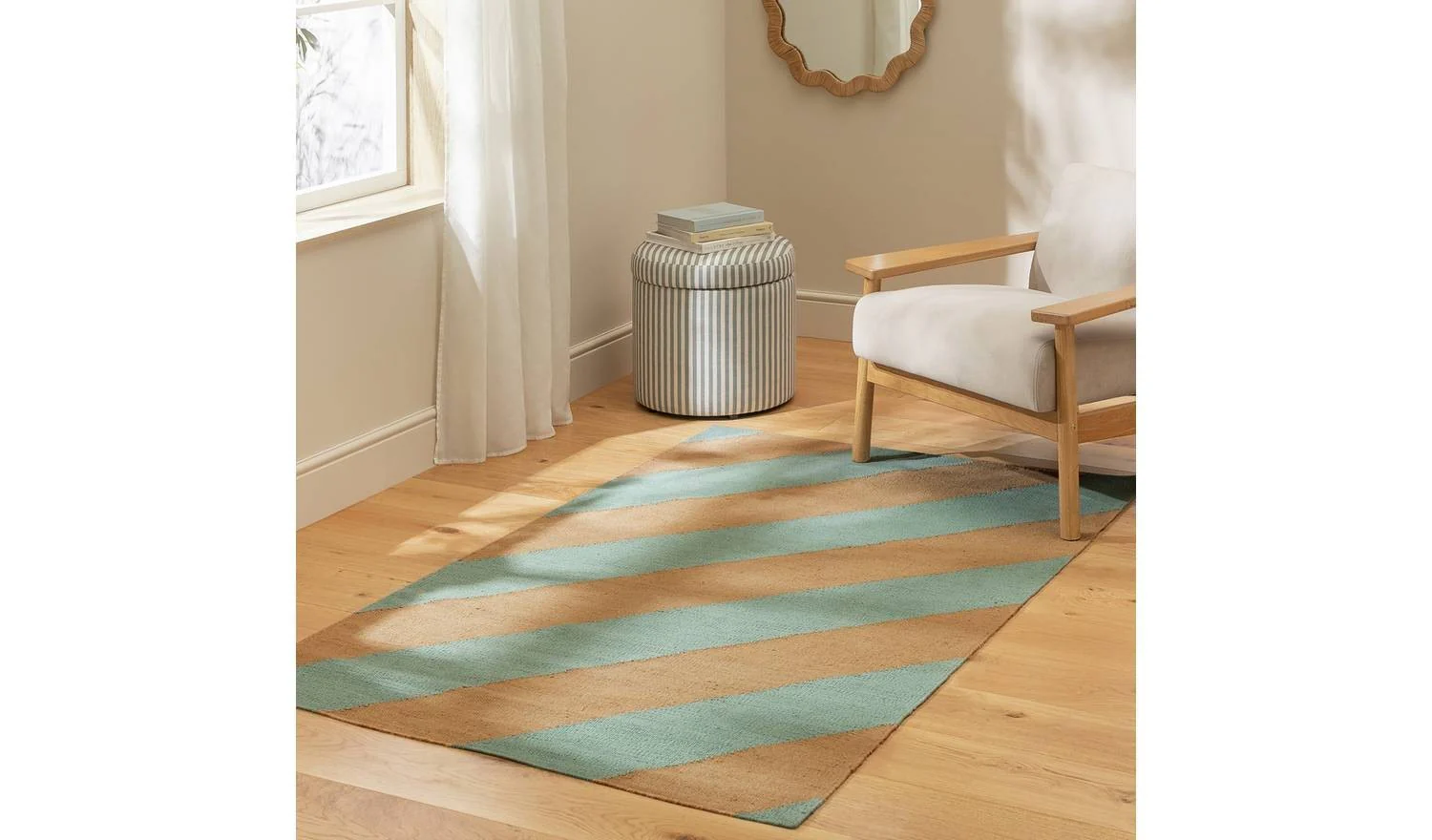 Archive Diagonal Stripe Blue Flatweave Rug 160x230cm Patterned Living Room - Image 3