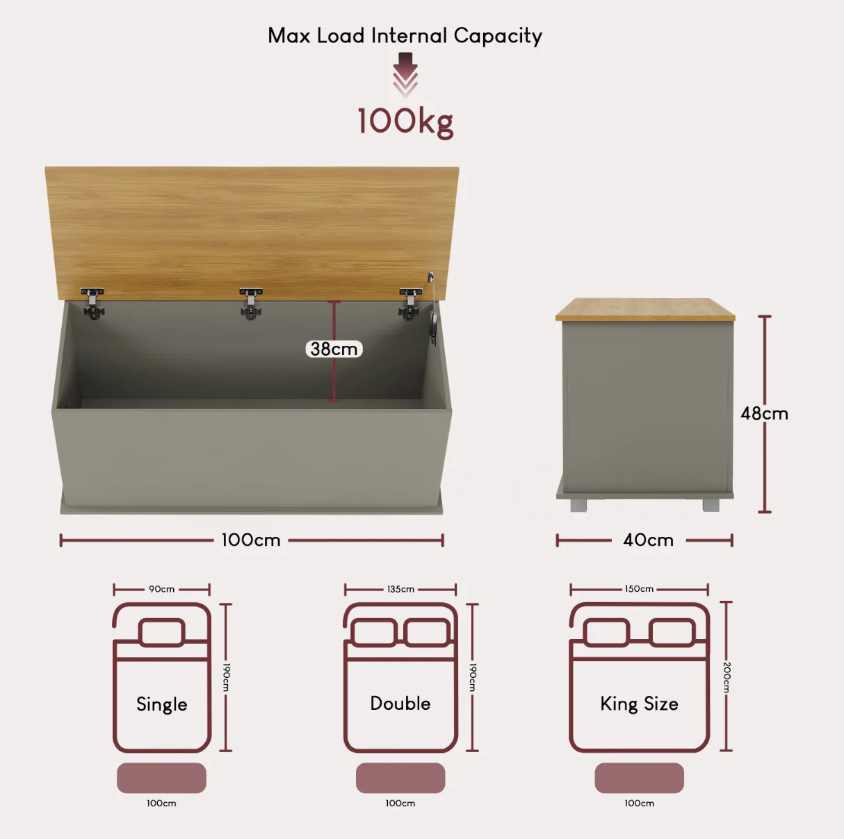 Arlington Storage Ottoman Grey Foot Stool Bench Seat Box Chest Lid UK - Image 3