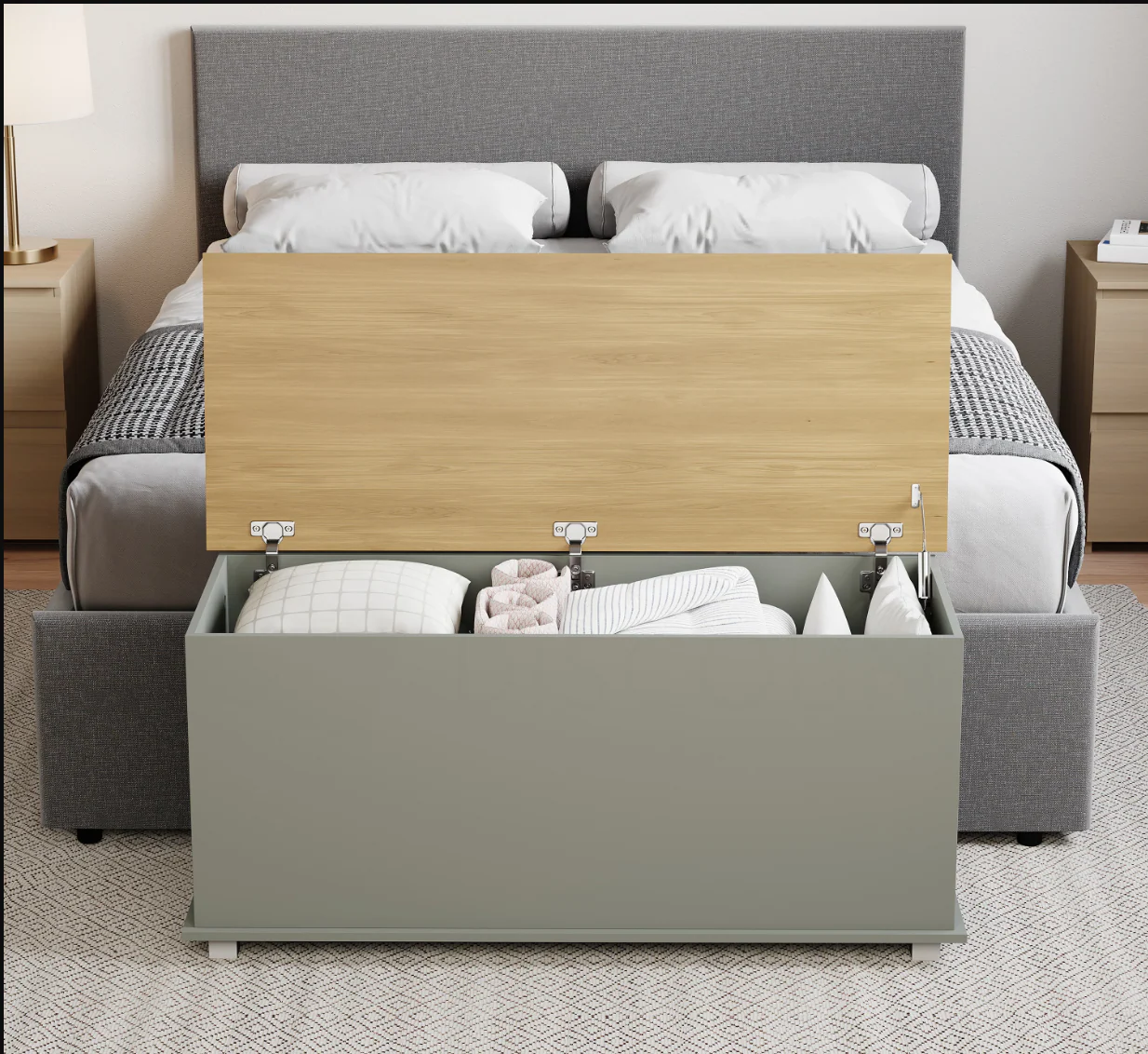 Arlington Storage Ottoman Grey Foot Stool Bench Seat Box Chest Lid UK - Image 5