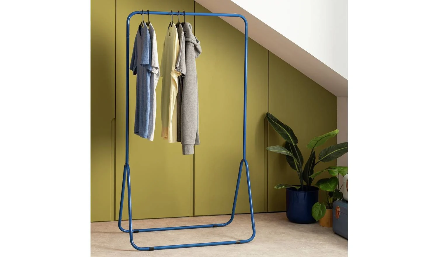 Arnie Single Clothes Rail Blue Portable Garment Rail Wardrobe Storage - Image 3