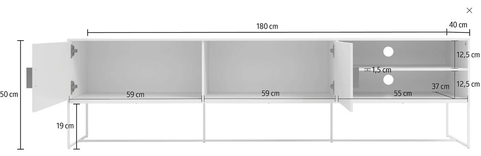Asia Cabinet Lowboard White | 180cm TV Stand | 2 Doors | Modern Media Unit - Image 5