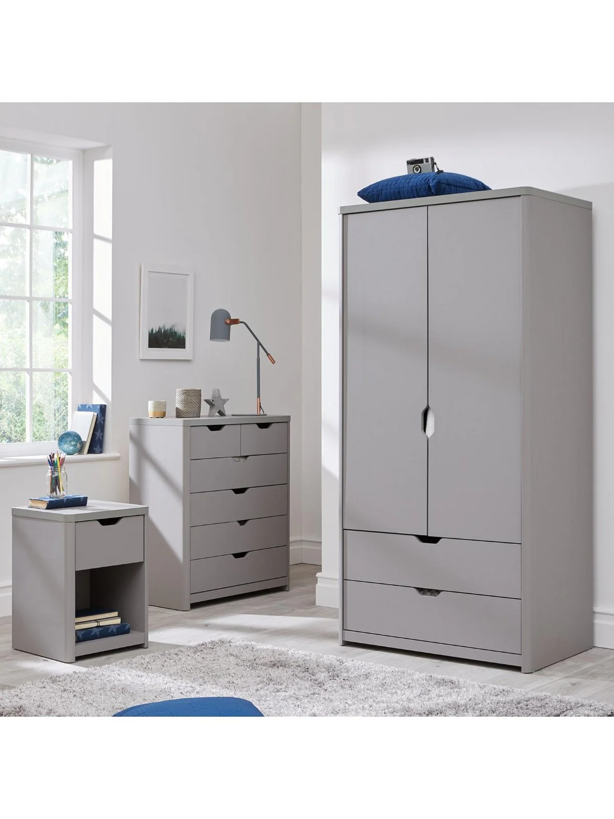 Aspen 2 Door Wardrobe Grey Oak | 2 Drawers | Kids Bedroom Storage - Image 7