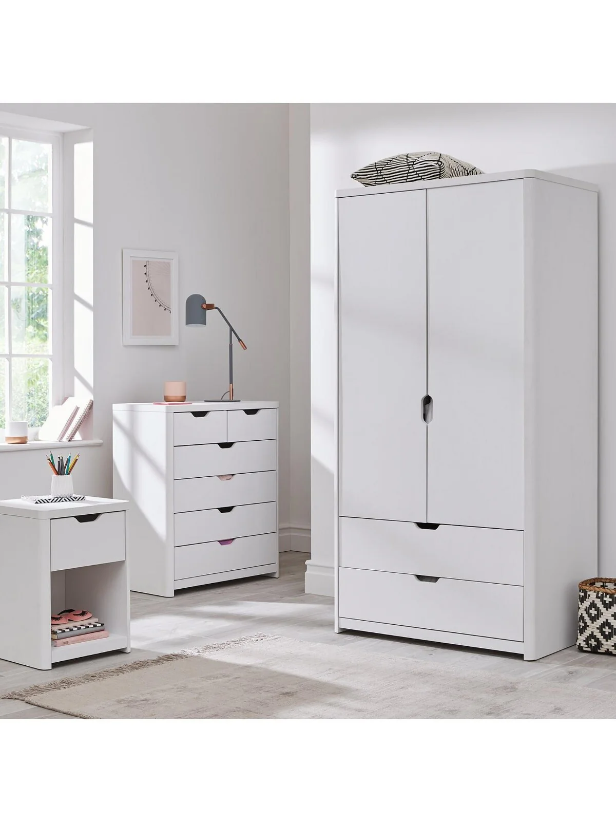 Aspen 2Door 2Drawer Childrens Wardrobe White Oak Effect Modern Bedroom Furniture - Image 6