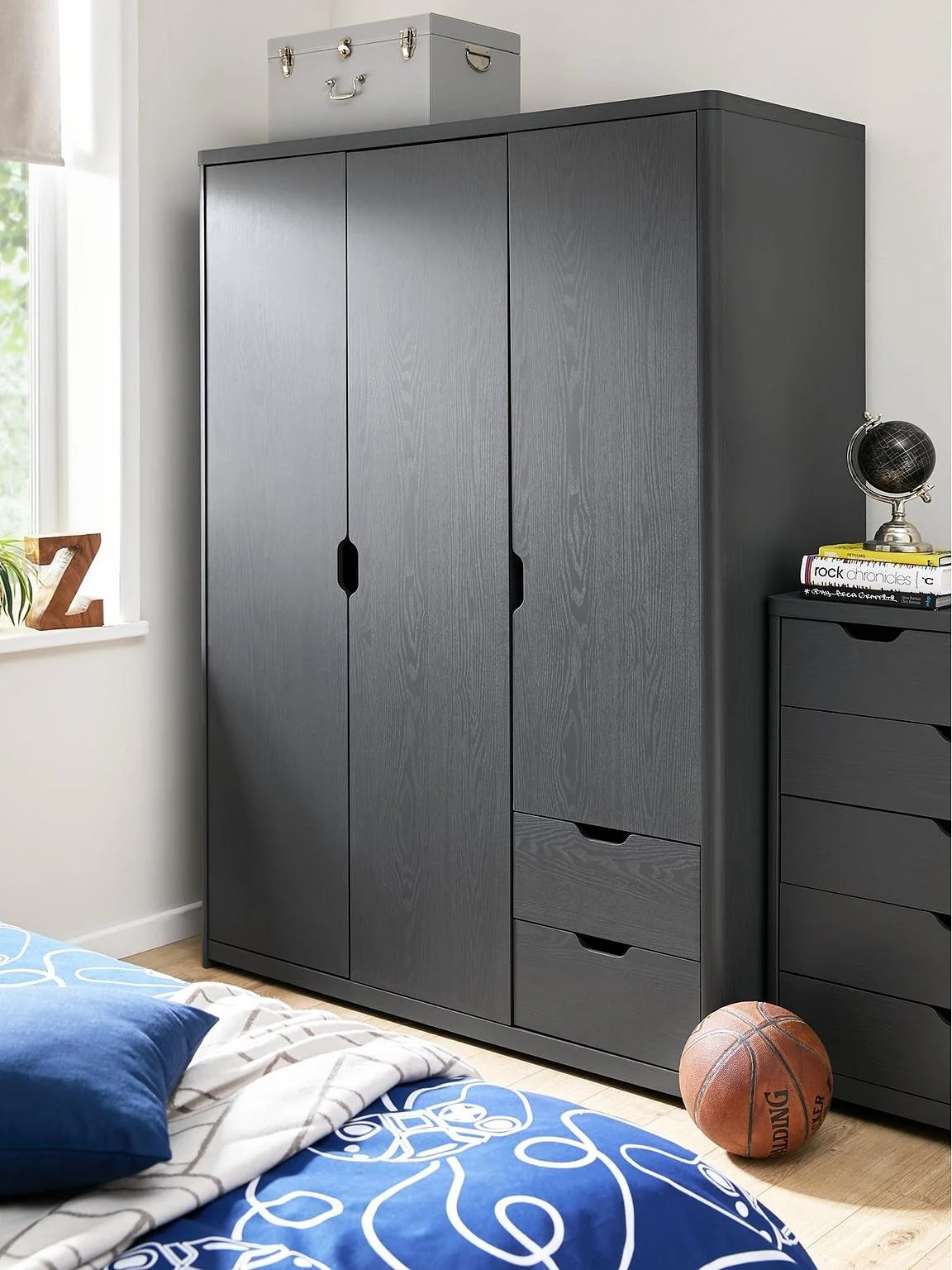 Aspen 3 Door 2 Drawer Wardrobe Dark Grey Oak Effect Storage - Image 2