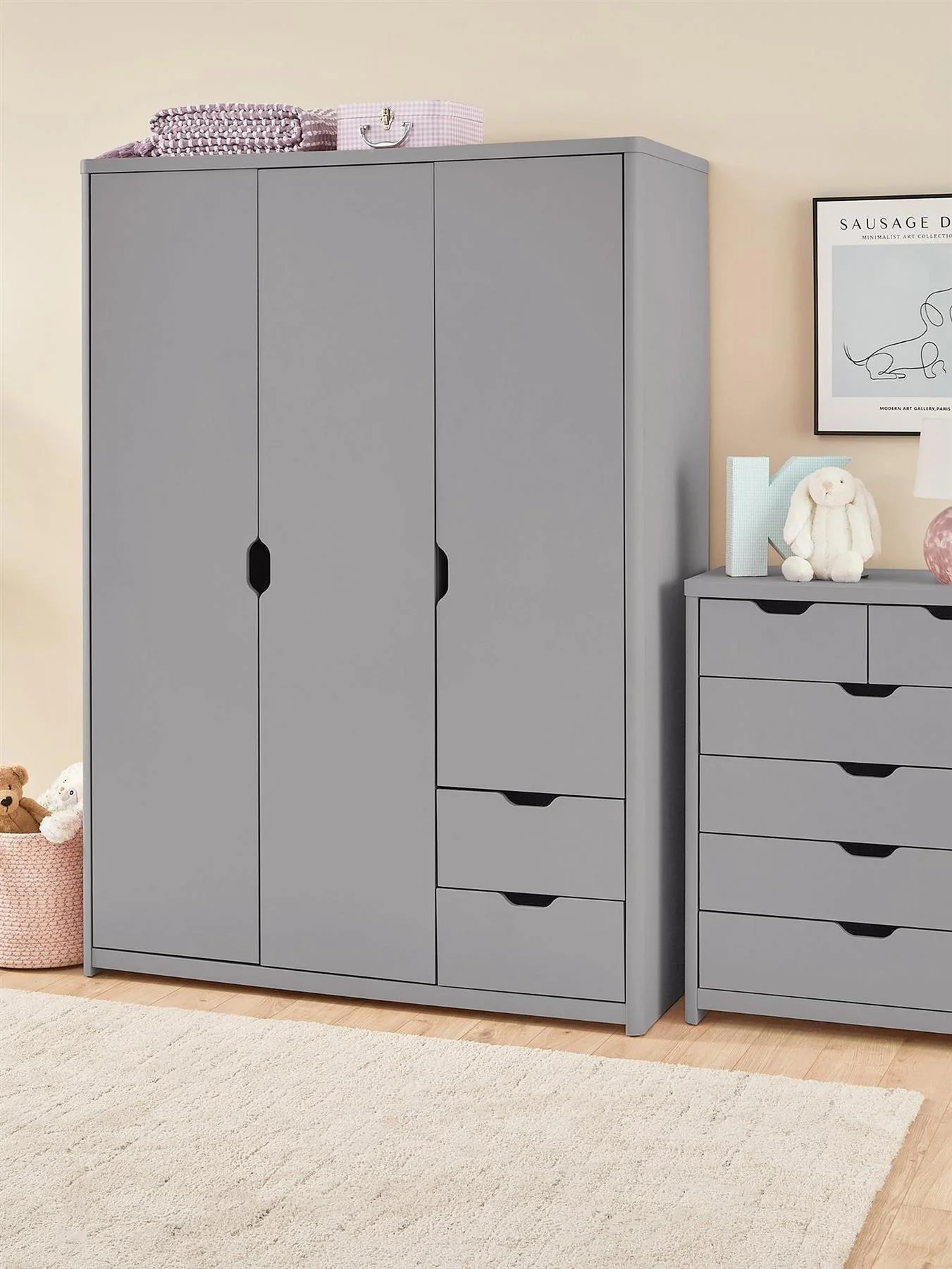 Aspen 3 Door 2 Drawer Wardrobe Grey Oak Effect Storage Organiser Bedroom - Image 5