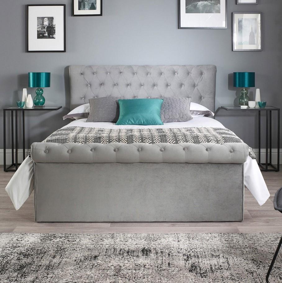 Aspire Chesterfield Single Grey Ottoman Bed Upholstered Side Lift Storage - Image 2