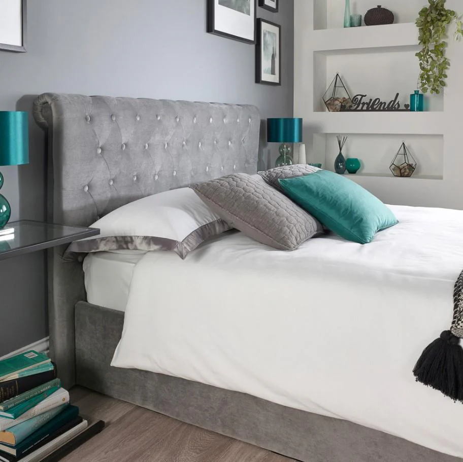 Aspire Chesterfield Single Grey Ottoman Bed Upholstered Side Lift Storage - Image 3