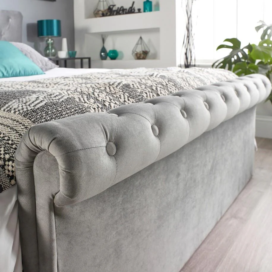 Aspire Chesterfield Single Grey Ottoman Bed Upholstered Side Lift Storage - Image 4