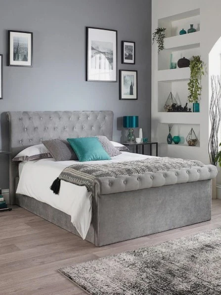 Aspire Chesterfield Superking Side Lift Ottoman Bed Grey Linen Upholstered - Image 2