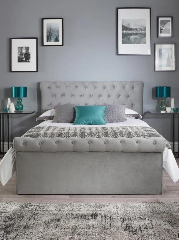 Aspire Chesterfield Superking Side Lift Ottoman Bed Grey Linen Upholstered - Image 3