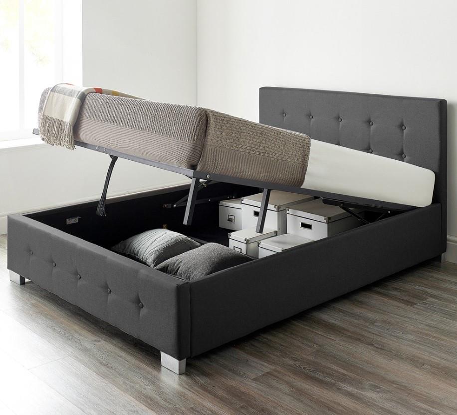 Aspire Small Double Black Linen End Lift Ottoman Storage Bed UK - Image 4