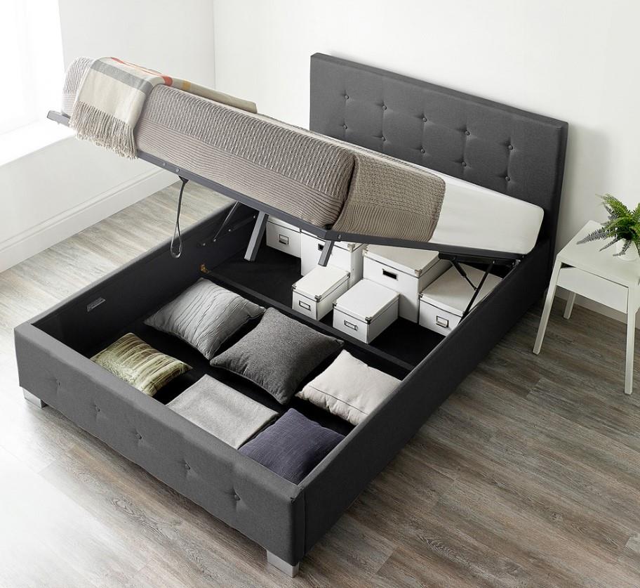 Aspire Small Double Black Linen End Lift Ottoman Storage Bed UK - Image 5