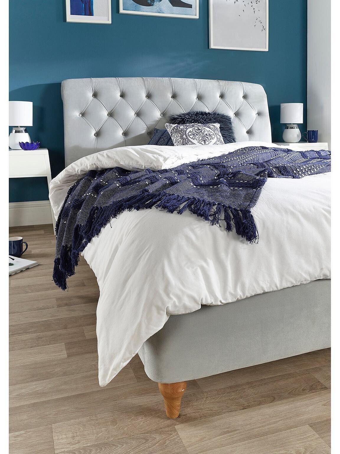 Aspire Sorento Kingsize Grey Velvet Bed Frame Elegant and Spacious Bed Solution - Image 4