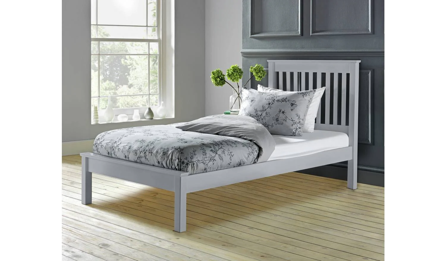 Aspley Single Wooden Bed Frame Grey Compact Minimalist Bedroom Furniture - Image 3