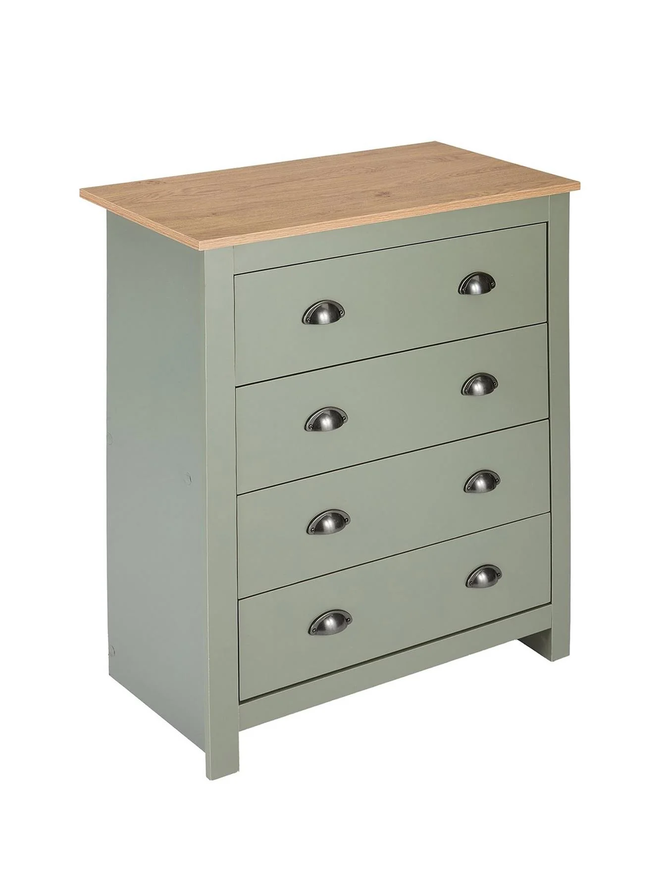 Atlanta 3 Piece Bedroom Set Green Oak Wardrobe Chest Bedside Furniture - Image 4