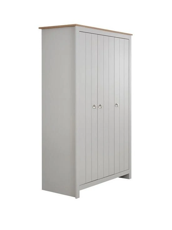 Atlanta 3 Piece Package 3 Door Wardrobe Chest Bedside - Grey Oak Bedroom Set - Image 3