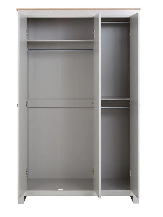 Atlanta 3 Piece Package 3 Door Wardrobe Chest Bedside - Grey Oak Bedroom Set - Image 4