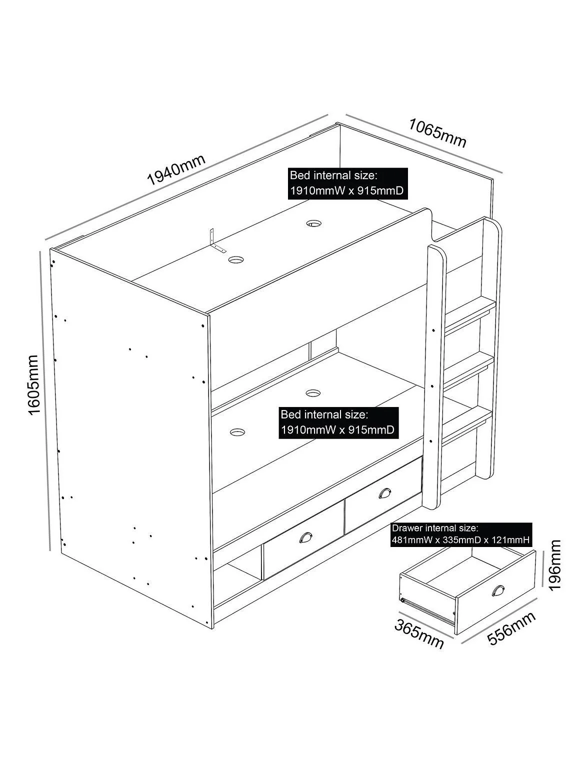 Atlanta Storage Bunk Bed White Space-Saving Kids Bedroom Stylish Solution - Image 7