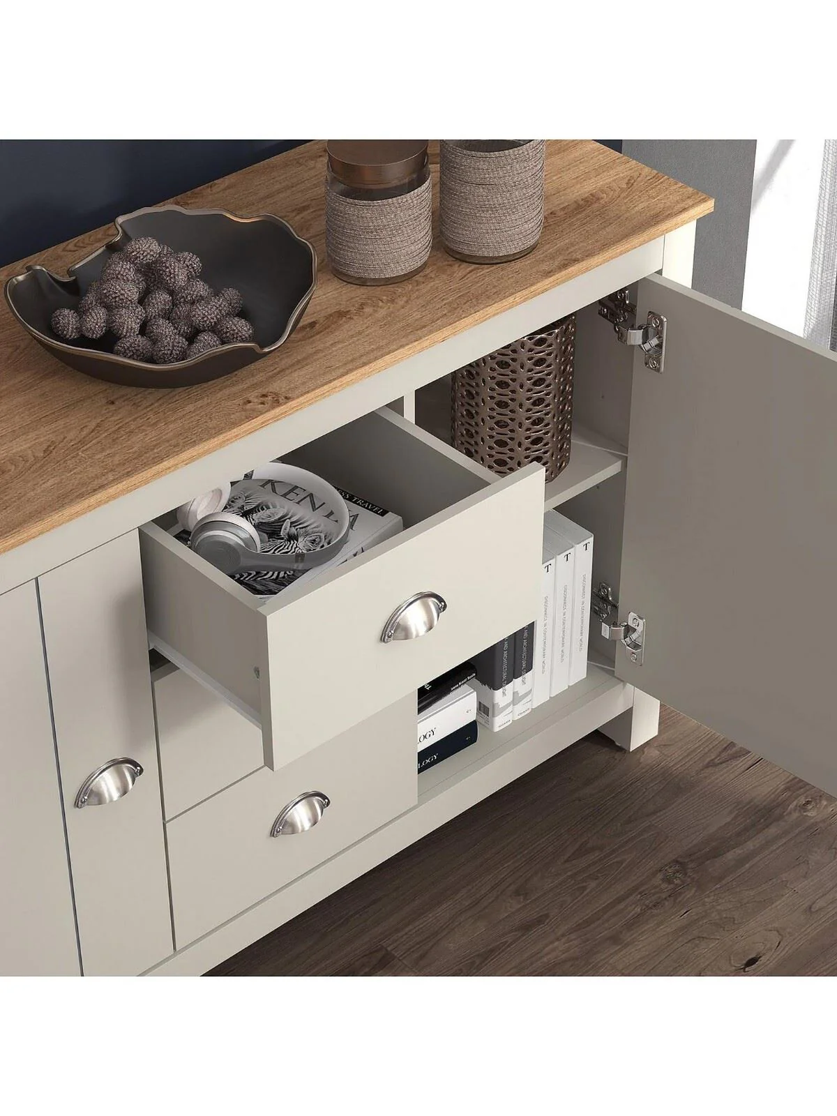 Atlanta Wide Sideboard Light Grey Oak Functional and Stylish Storage Unit - Image 4