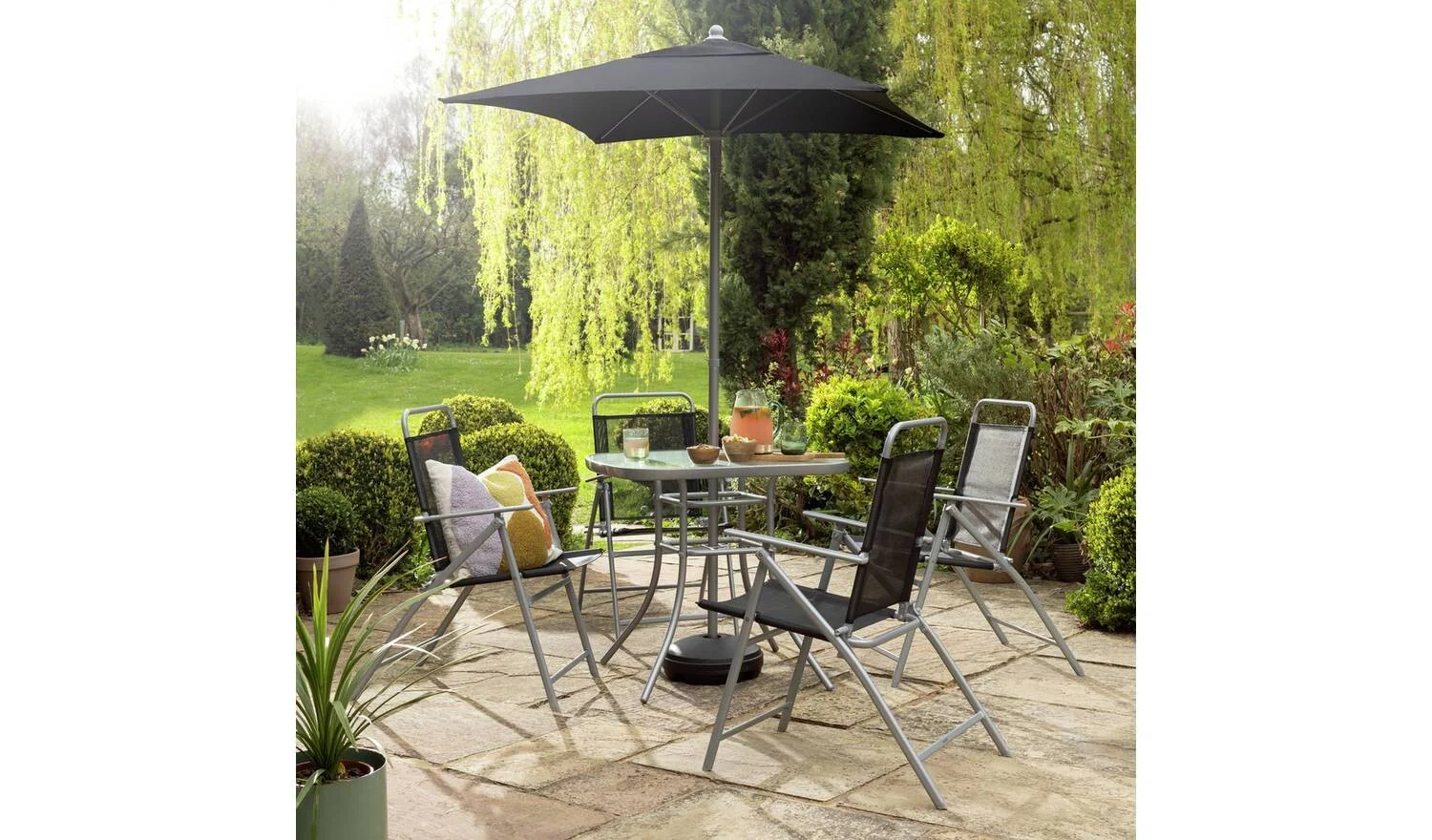 Atlantic 4 Seater Folding Metal Patio Set Black Garden Furniture Dining - Image 3