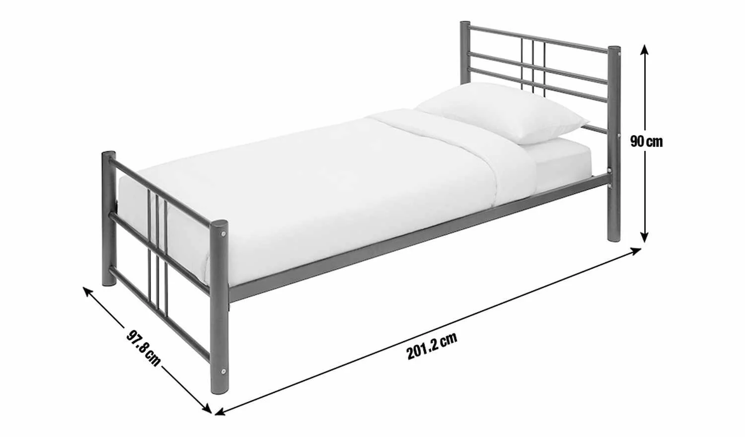 Atlas Single Metal Bed Frame Silver (W97.7, L201.2, H90cm) Durable and Stylish - Image 2